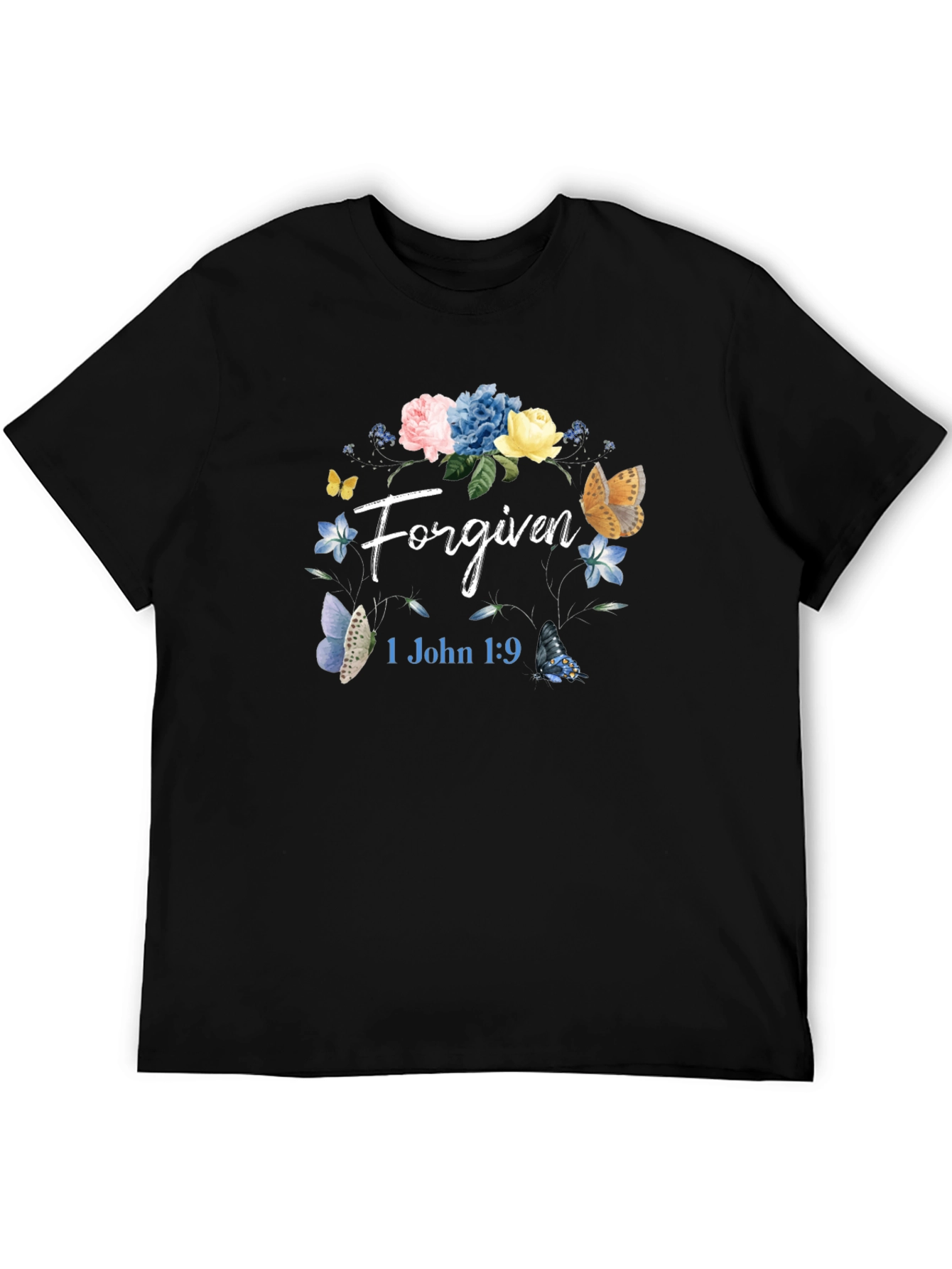 Forgiven Floral Butterfly Graphic T-Shirt