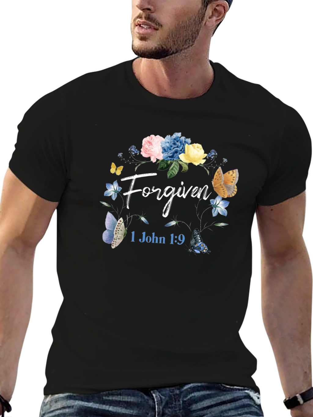 Forgiven Floral Butterfly Graphic T-Shirt