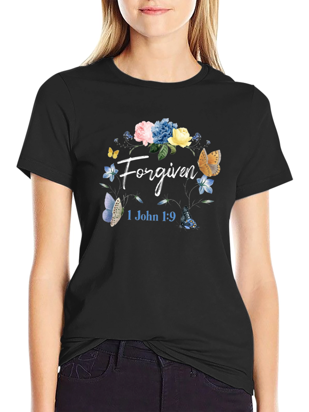 Forgiven Floral Butterfly Graphic T-Shirt