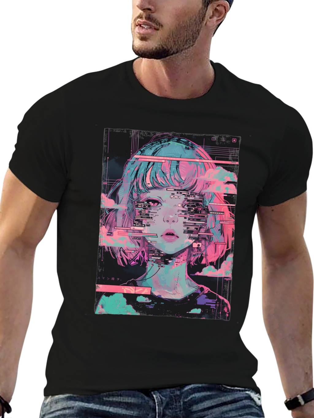 Anime Girl Glitch T-Shirt - Vaporwave Aesthetic Tee