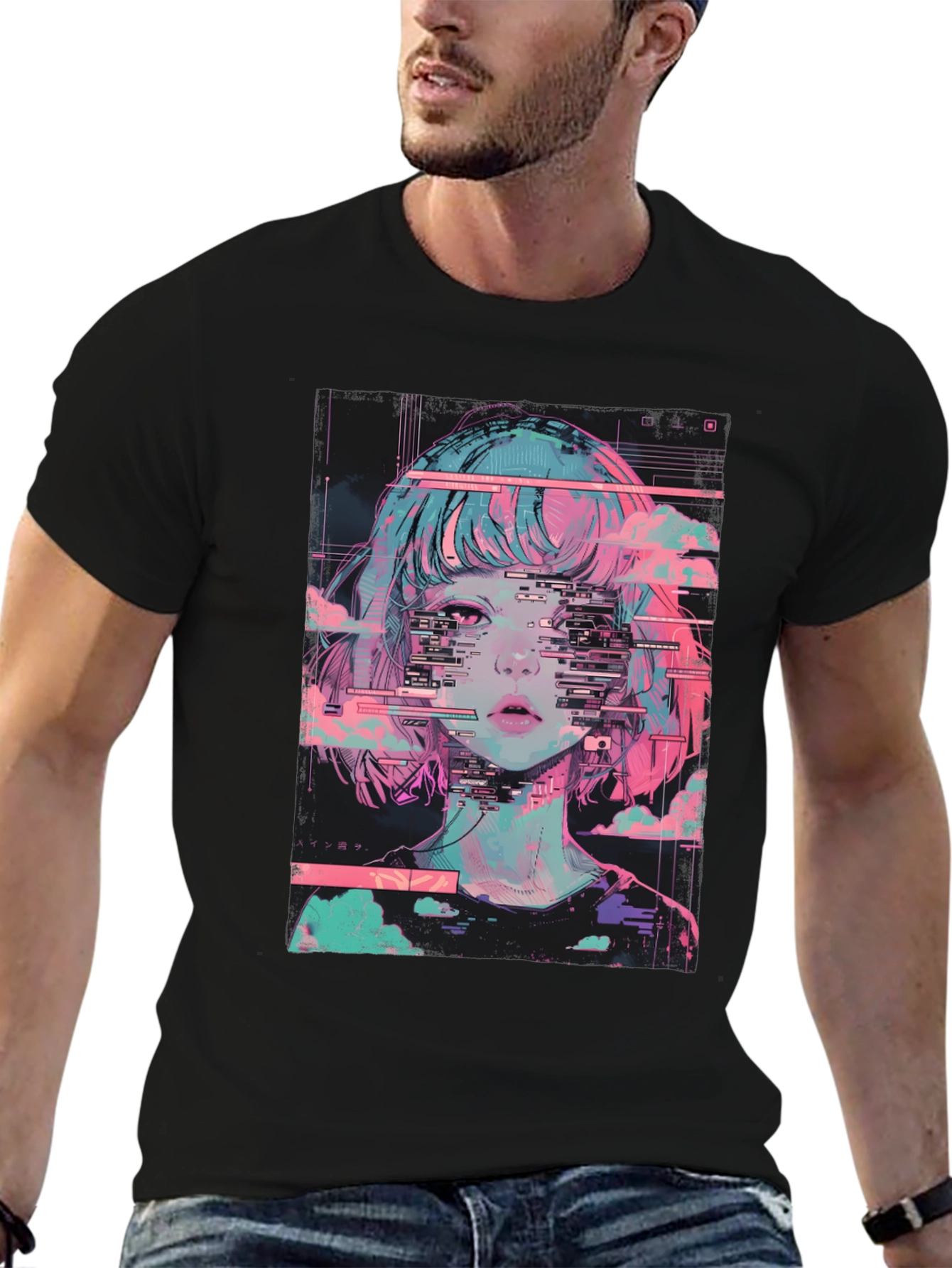 Anime Girl Glitch T-Shirt - Vaporwave Aesthetic Tee