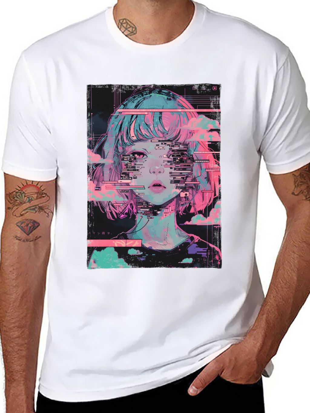 Anime Girl Glitch T-Shirt - Vaporwave Aesthetic Tee