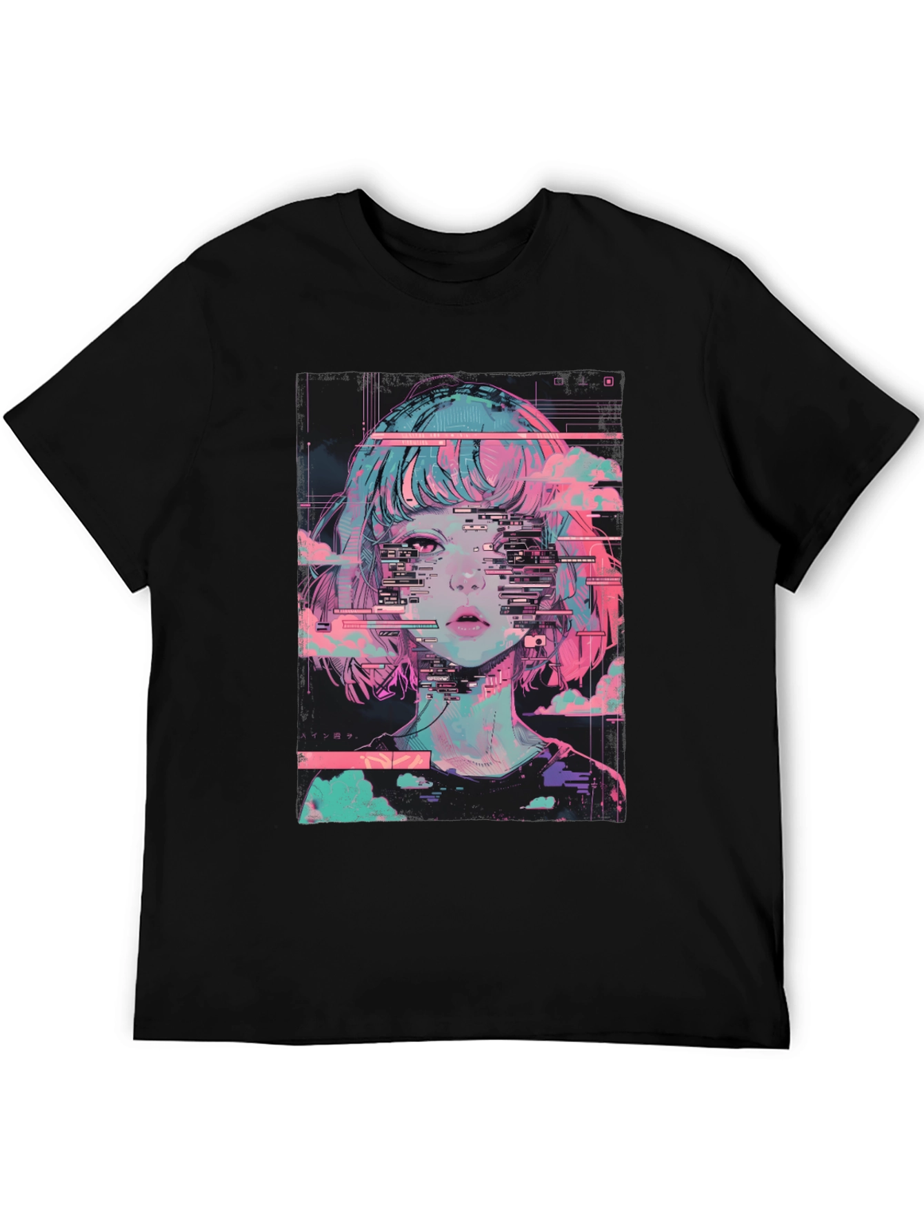 Anime Girl Glitch T-Shirt - Vaporwave Aesthetic Tee