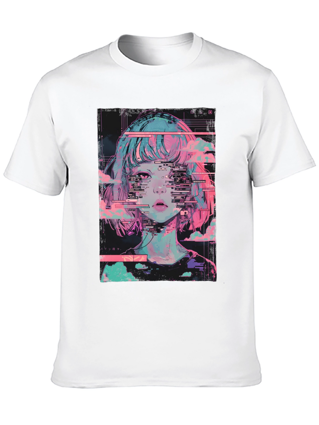 Anime Girl Glitch T-Shirt - Vaporwave Aesthetic Tee