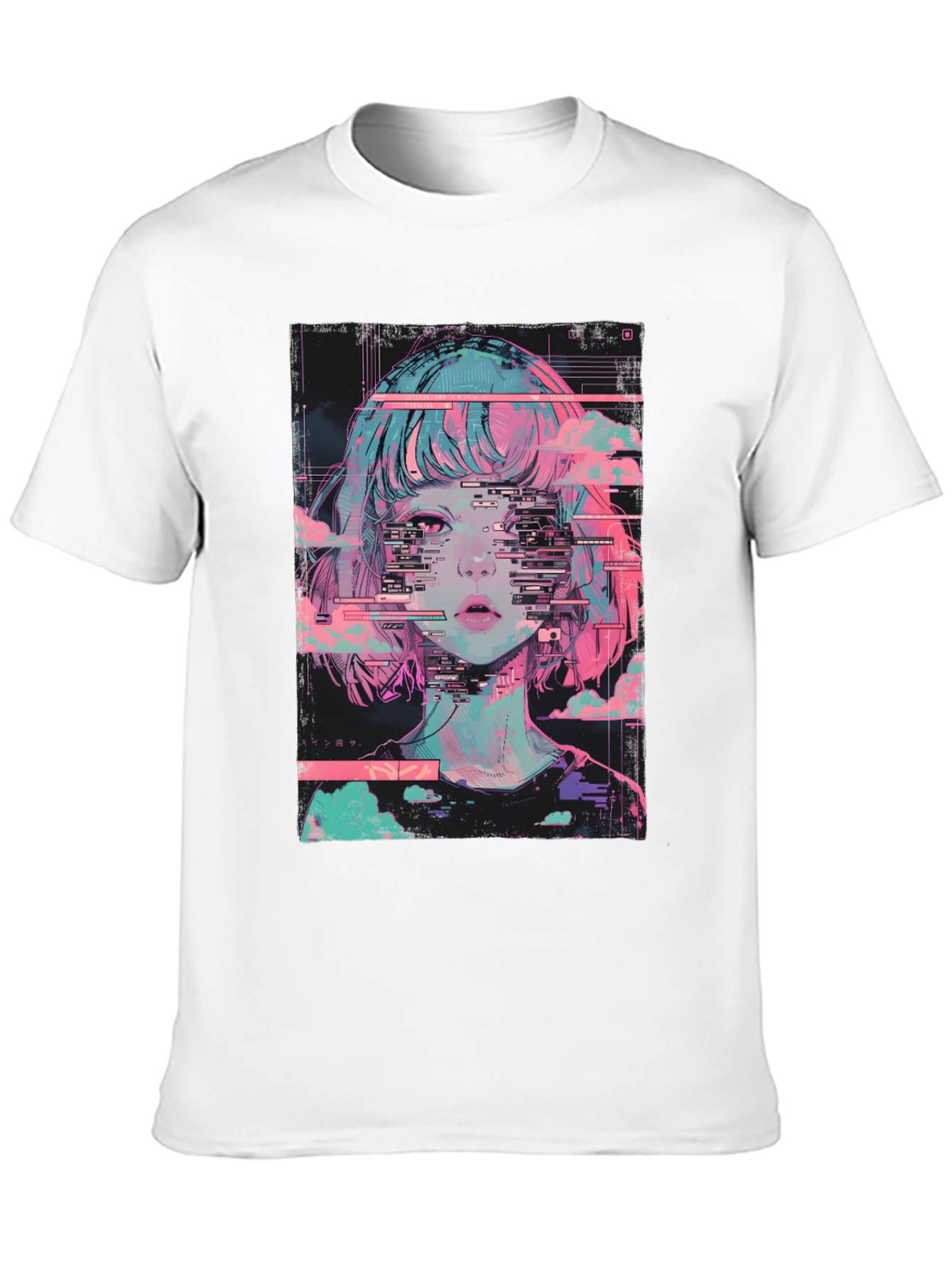 Anime Girl Glitch T-Shirt - Vaporwave Aesthetic Tee
