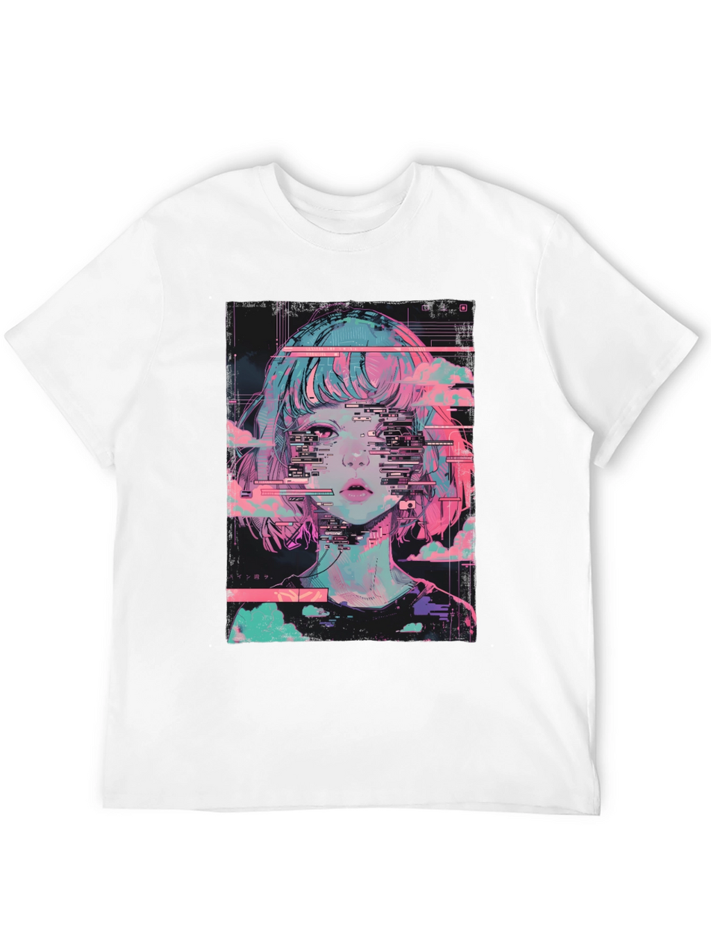 Anime Girl Glitch T-Shirt - Vaporwave Aesthetic Tee