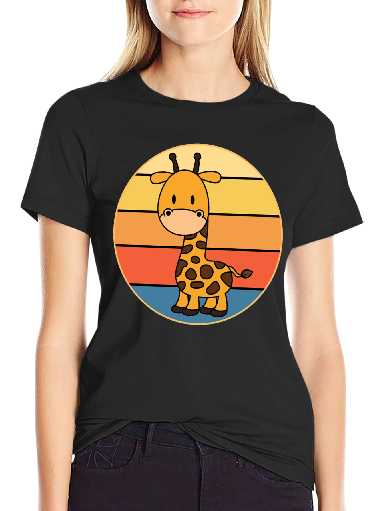 Giraffe Retro Sunset T-Shirt