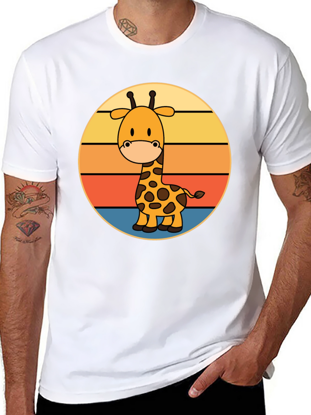 Giraffe Retro Sunset T-Shirt