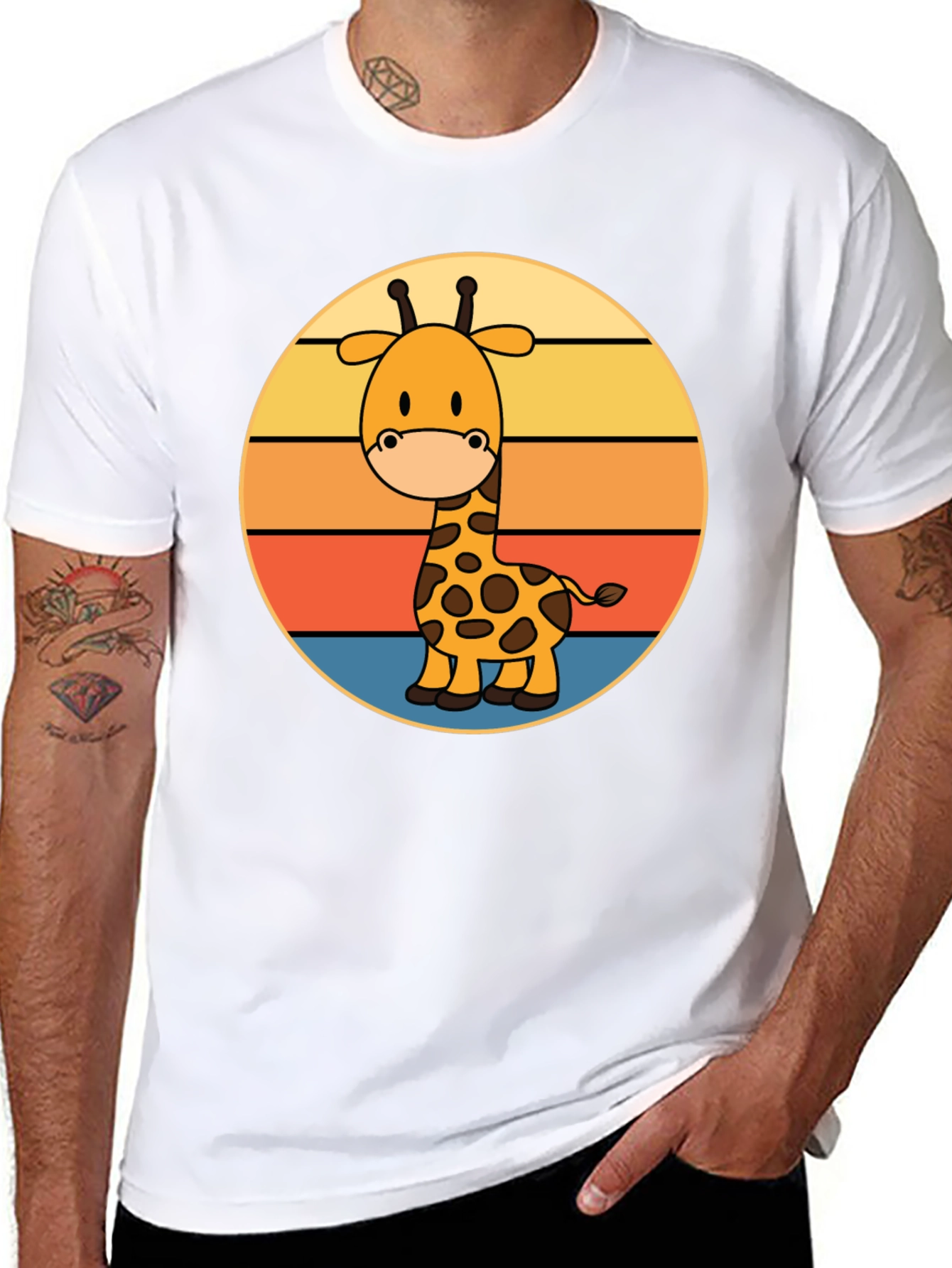 Giraffe Retro Sunset T-Shirt