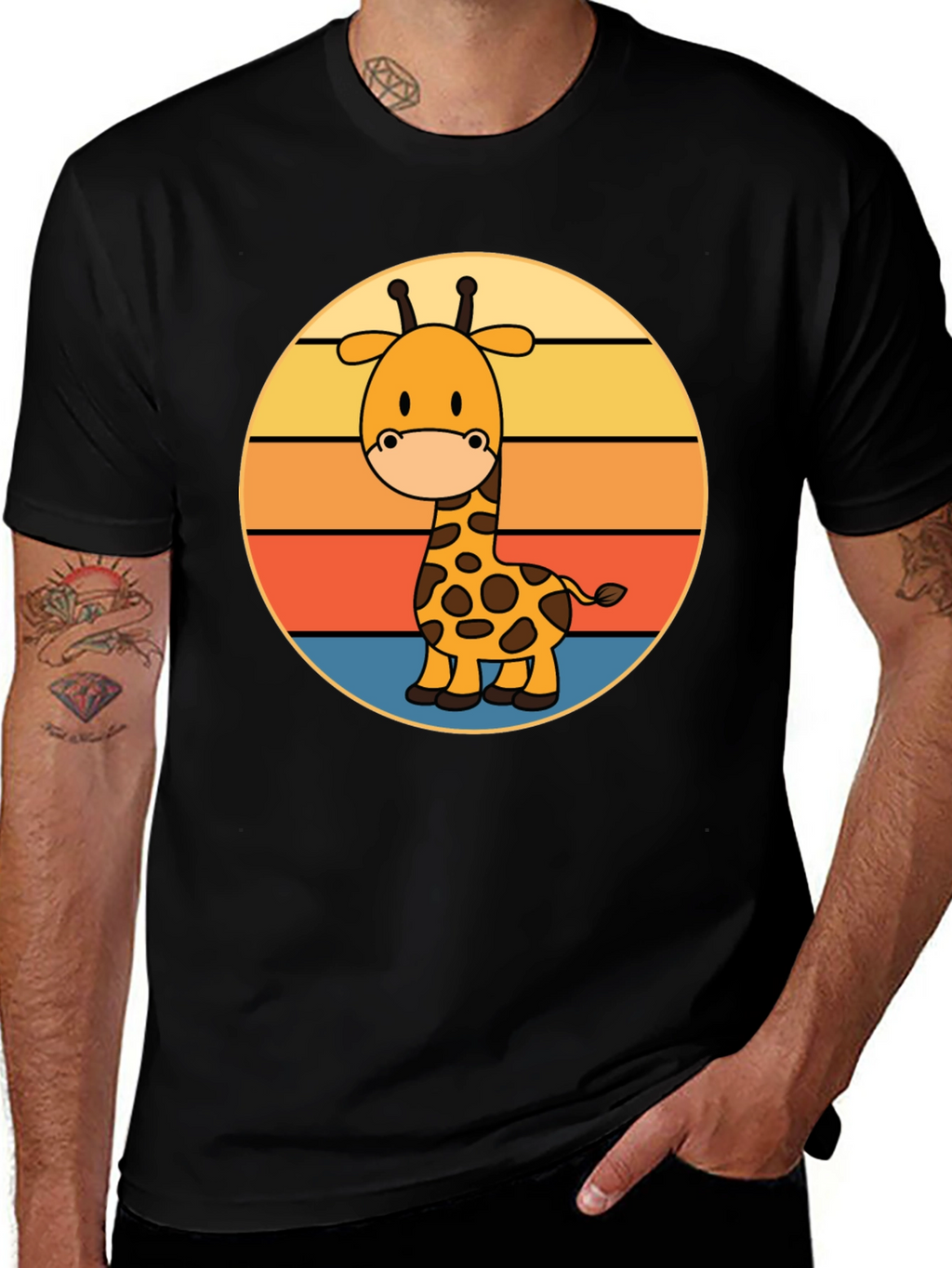 Giraffe Retro Sunset T-Shirt