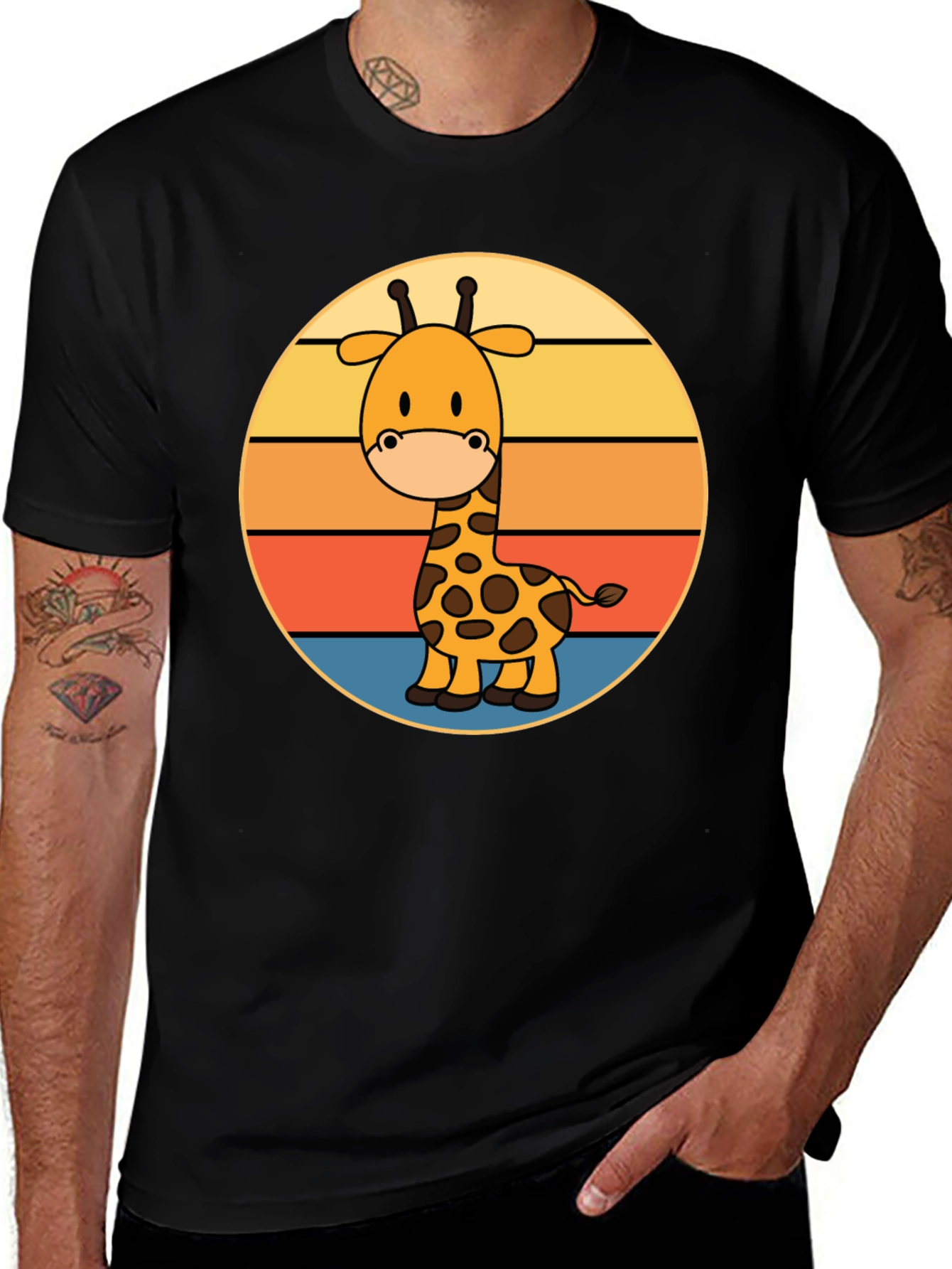 Giraffe Retro Sunset T-Shirt