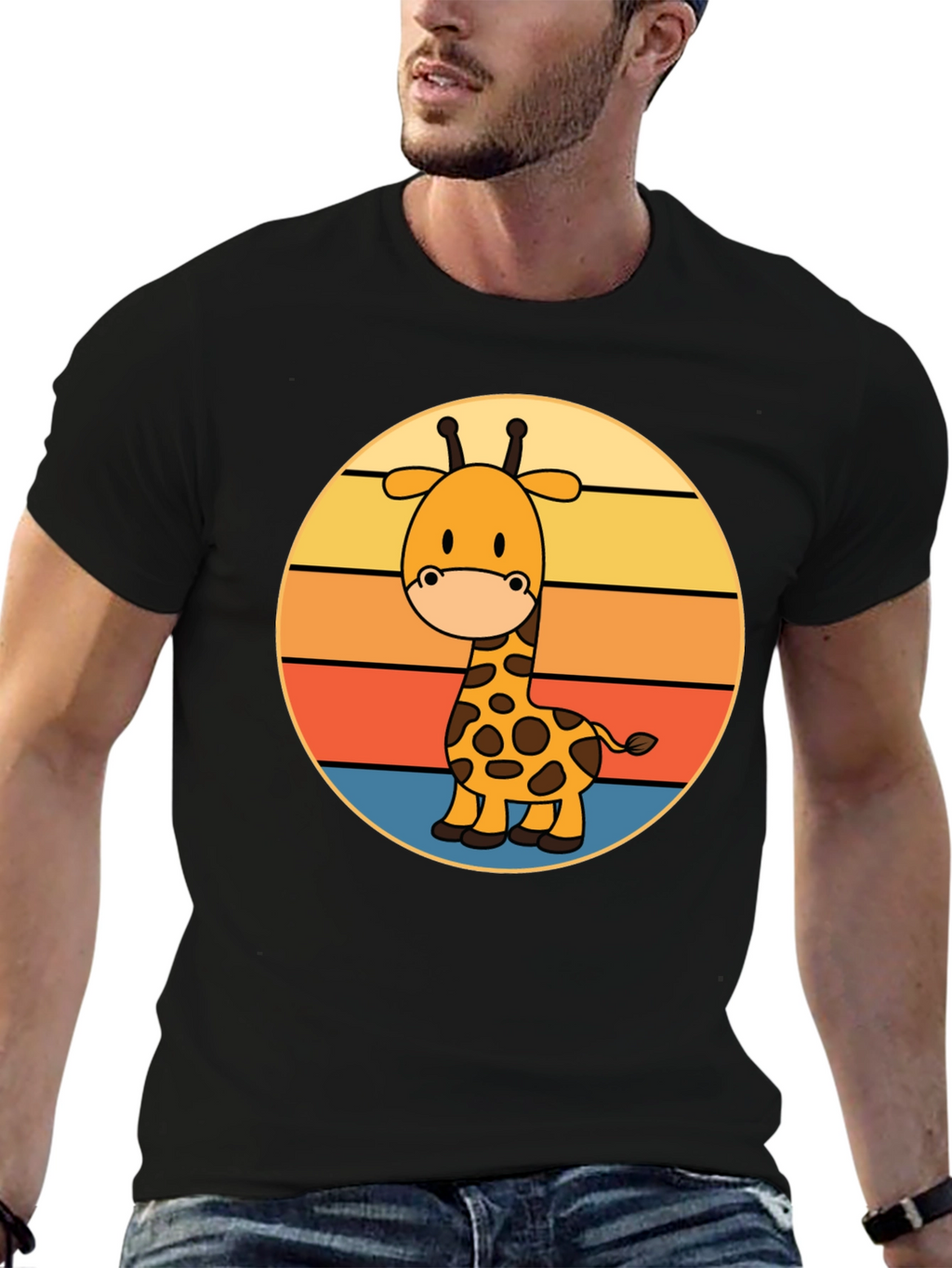 Giraffe Retro Sunset T-Shirt