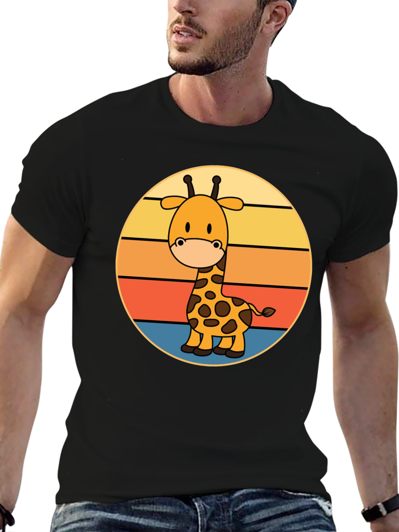 Giraffe Retro Sunset T-Shirt