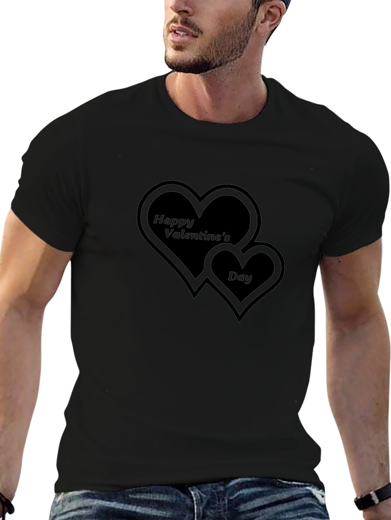 Valentines Day Heart Graphic Black T-Shirt