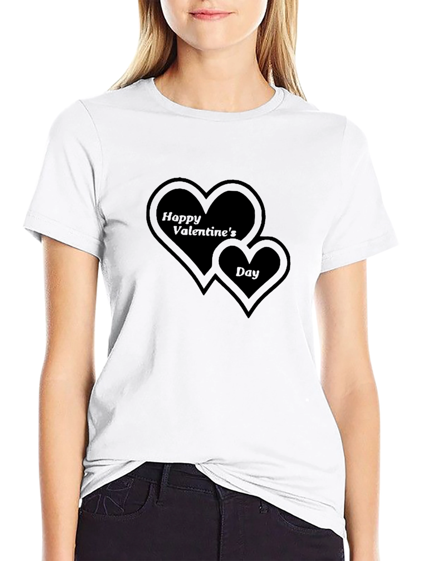 Valentines Day Heart Graphic Black T-Shirt