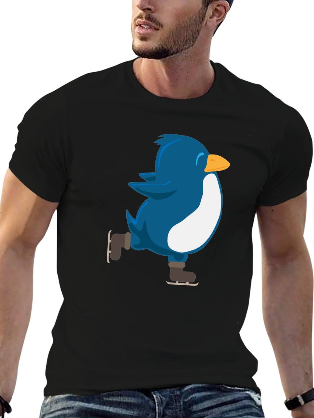 Skating Penguin Graphic Tee - Black