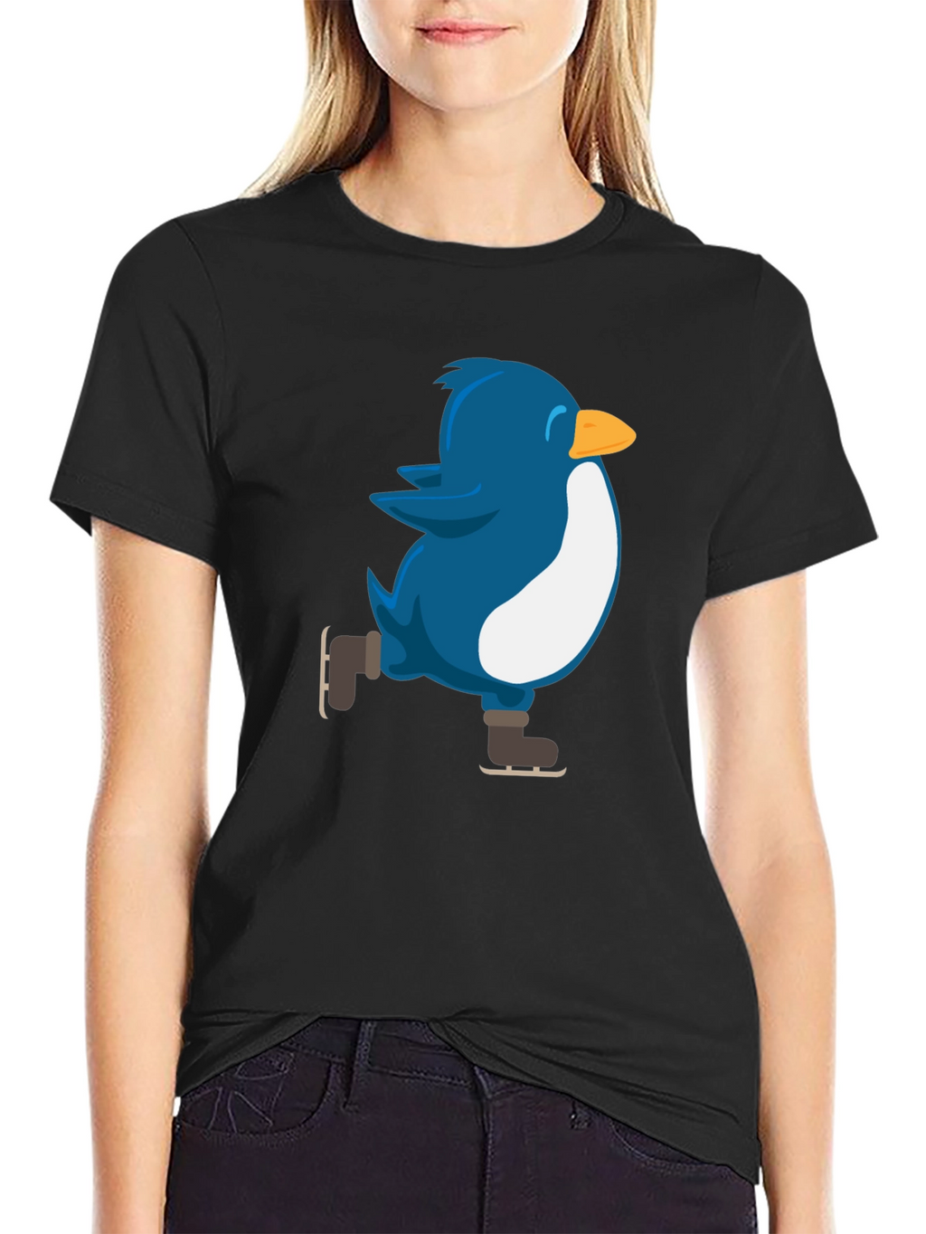 Skating Penguin Graphic Tee - Black