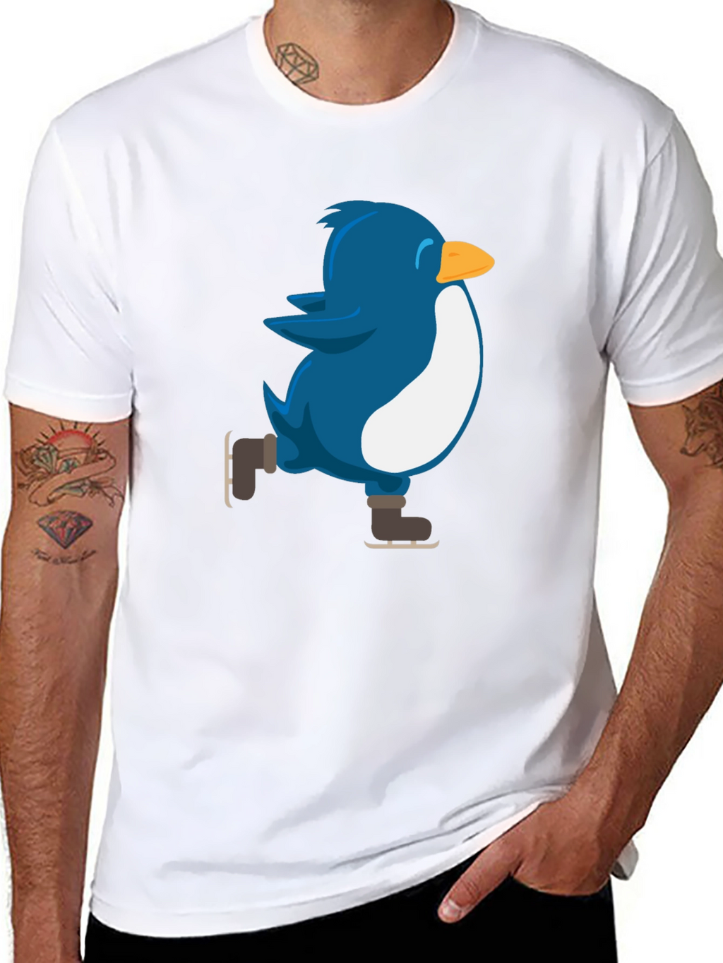 Skating Penguin Graphic Tee - Black
