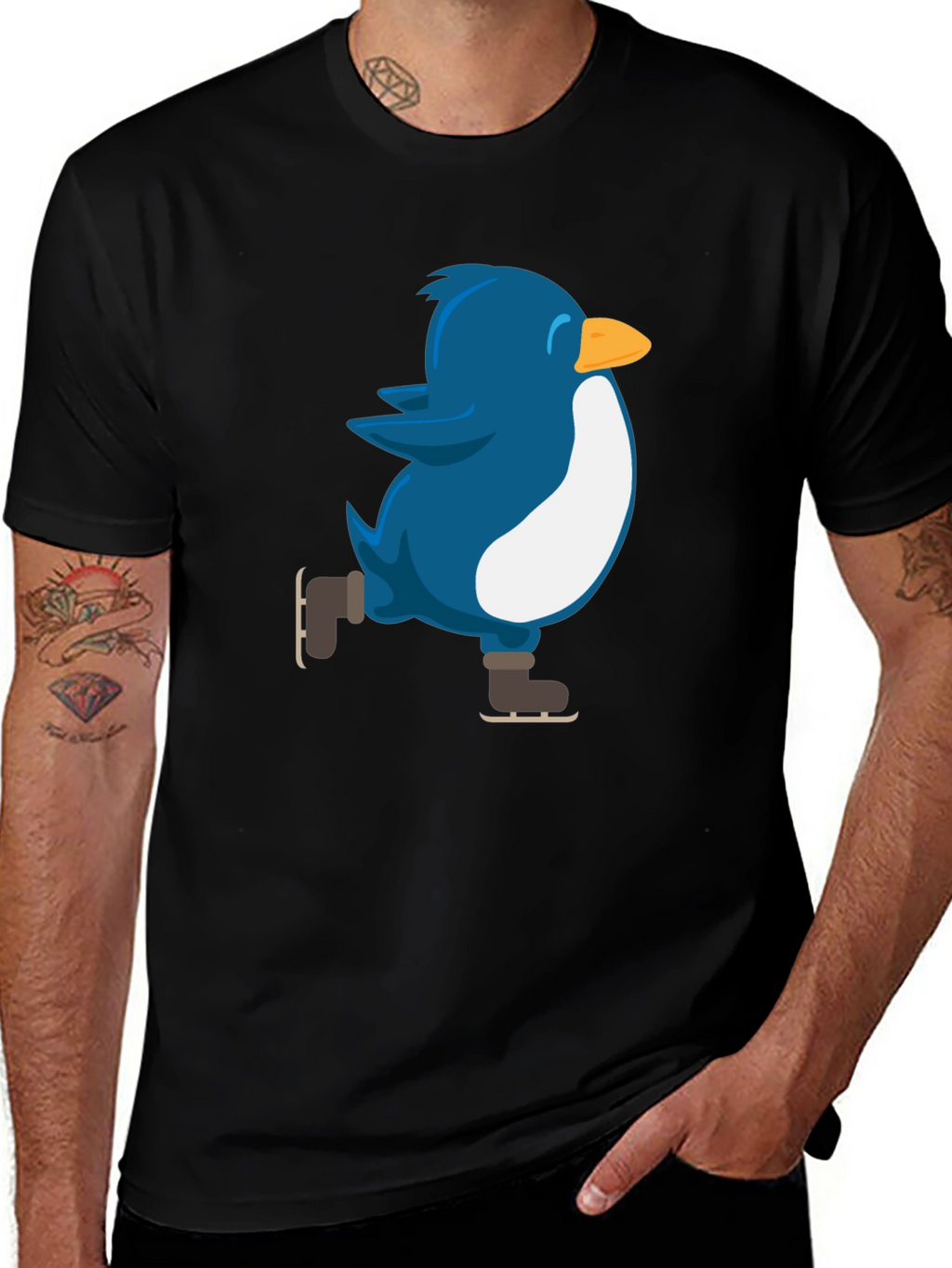 Skating Penguin Graphic Tee - Black
