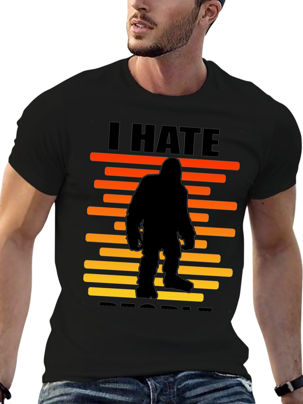 I Hate People Bigfoot T-Shirt -  Black Novelty Tee