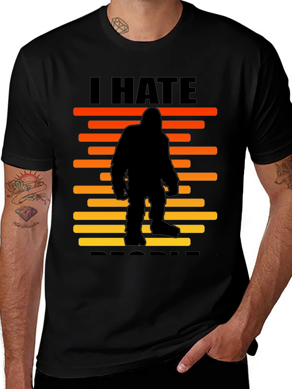 I Hate People Bigfoot T-Shirt -  Black Novelty Tee