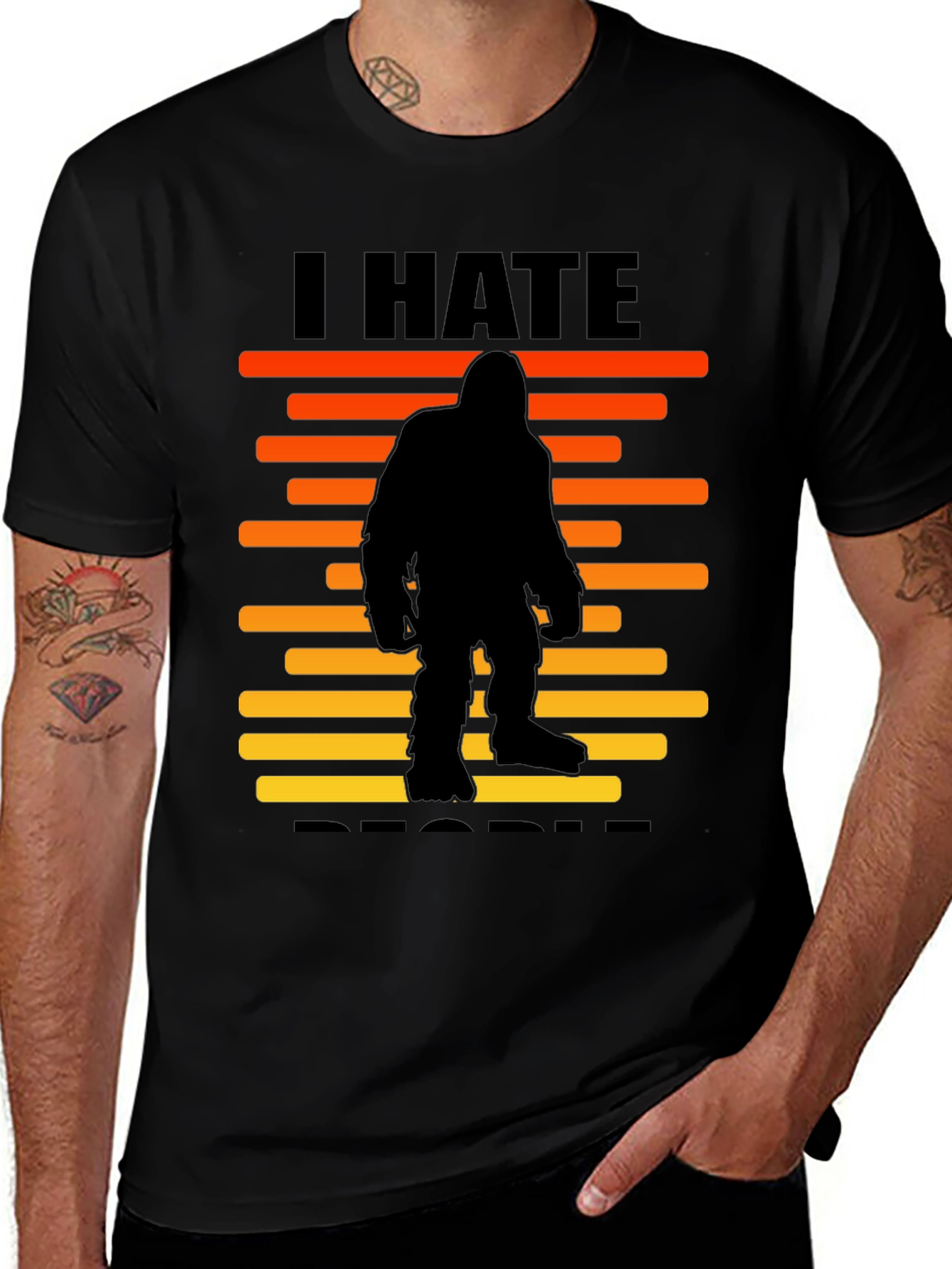 I Hate People Bigfoot T-Shirt -  Black Novelty Tee