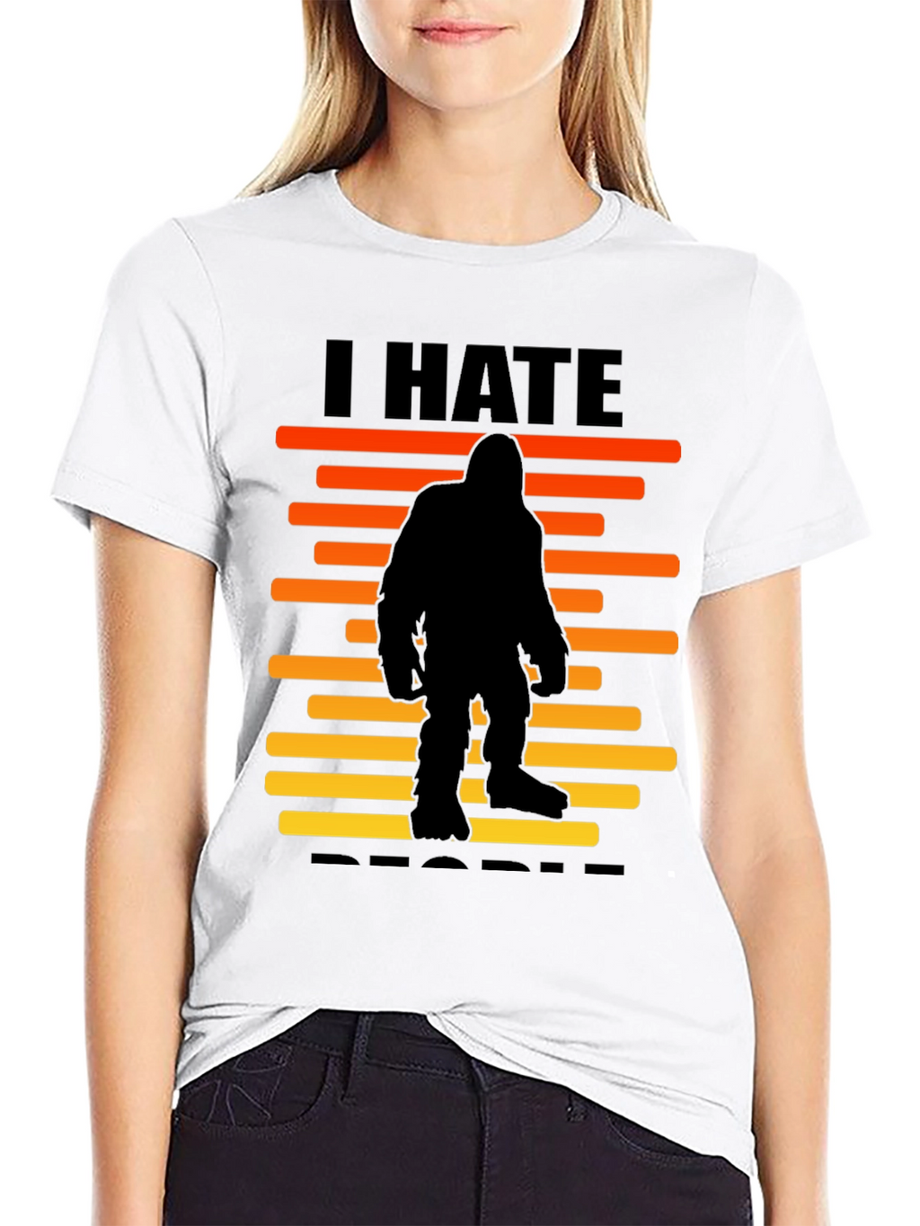 I Hate People Bigfoot T-Shirt -  Black Novelty Tee