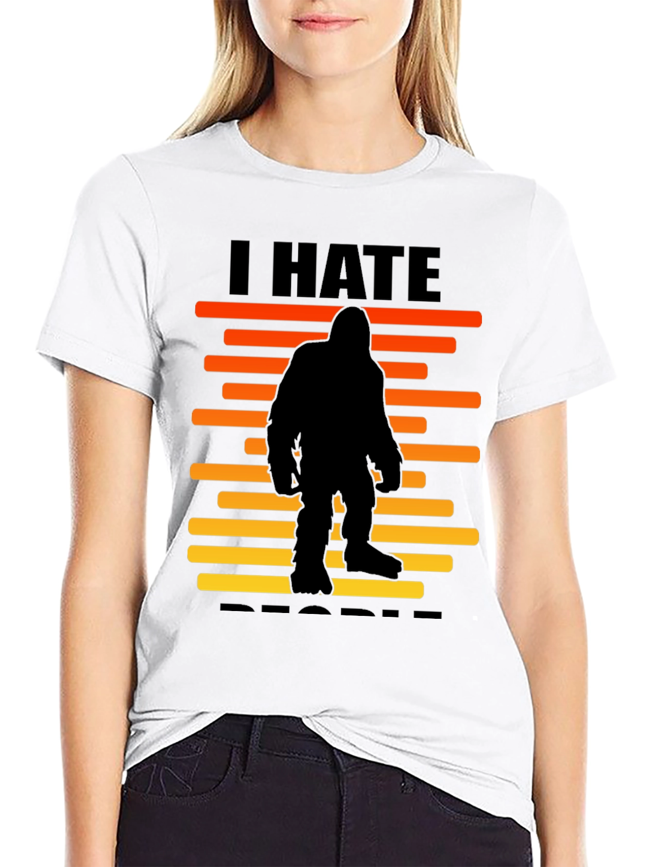 I Hate People Bigfoot T-Shirt -  Black Novelty Tee