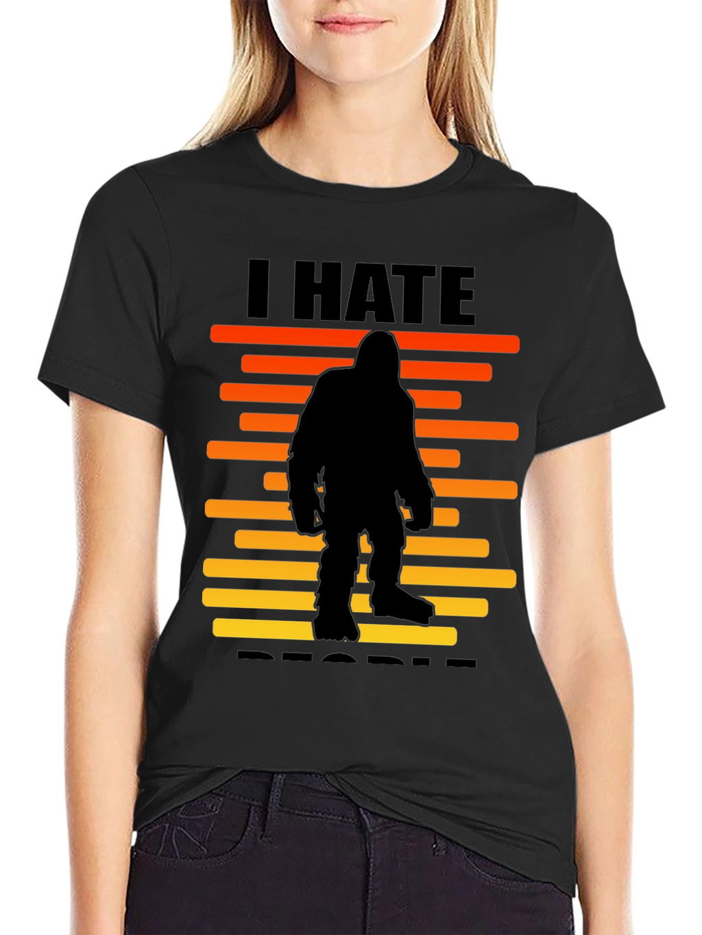 I Hate People Bigfoot T-Shirt -  Black Novelty Tee