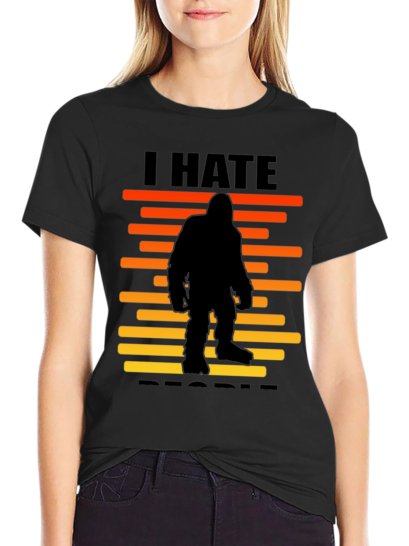 I Hate People Bigfoot T-Shirt -  Black Novelty Tee