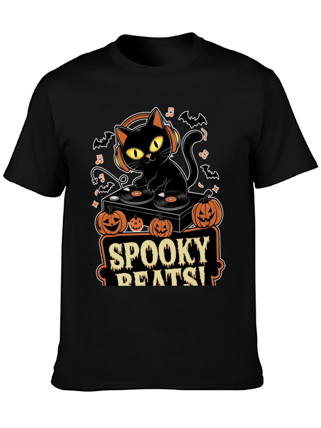 Spooky Beats Halloween DJ Cat Graphic Tee