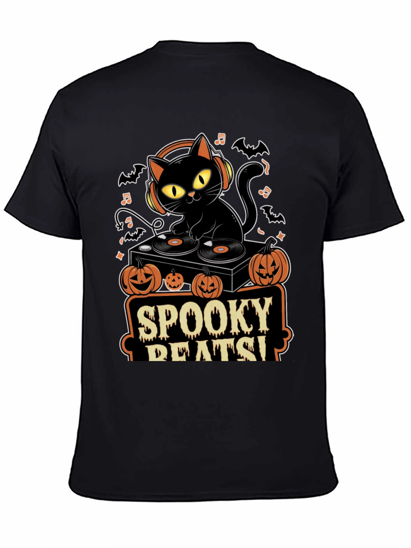 Spooky Beats Halloween DJ Cat Graphic Tee