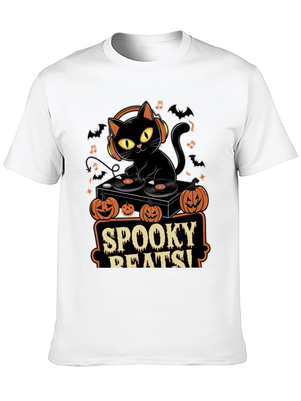 Spooky Beats Halloween DJ Cat Graphic Tee