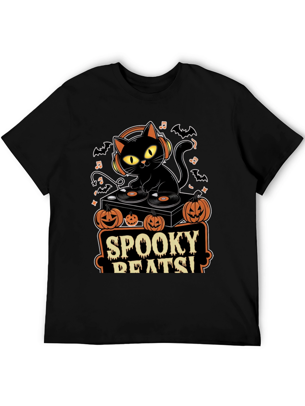 Spooky Beats Halloween DJ Cat Graphic Tee