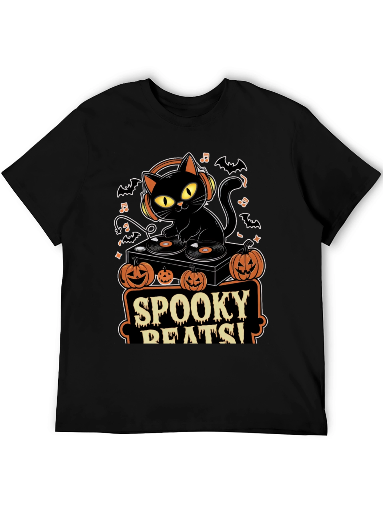 Spooky Beats Halloween DJ Cat Graphic Tee