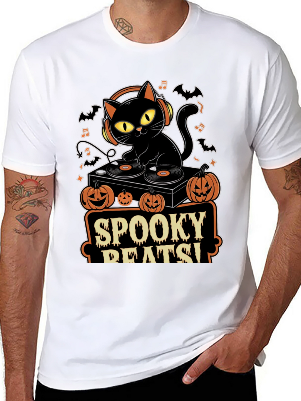 Spooky Beats Halloween DJ Cat Graphic Tee
