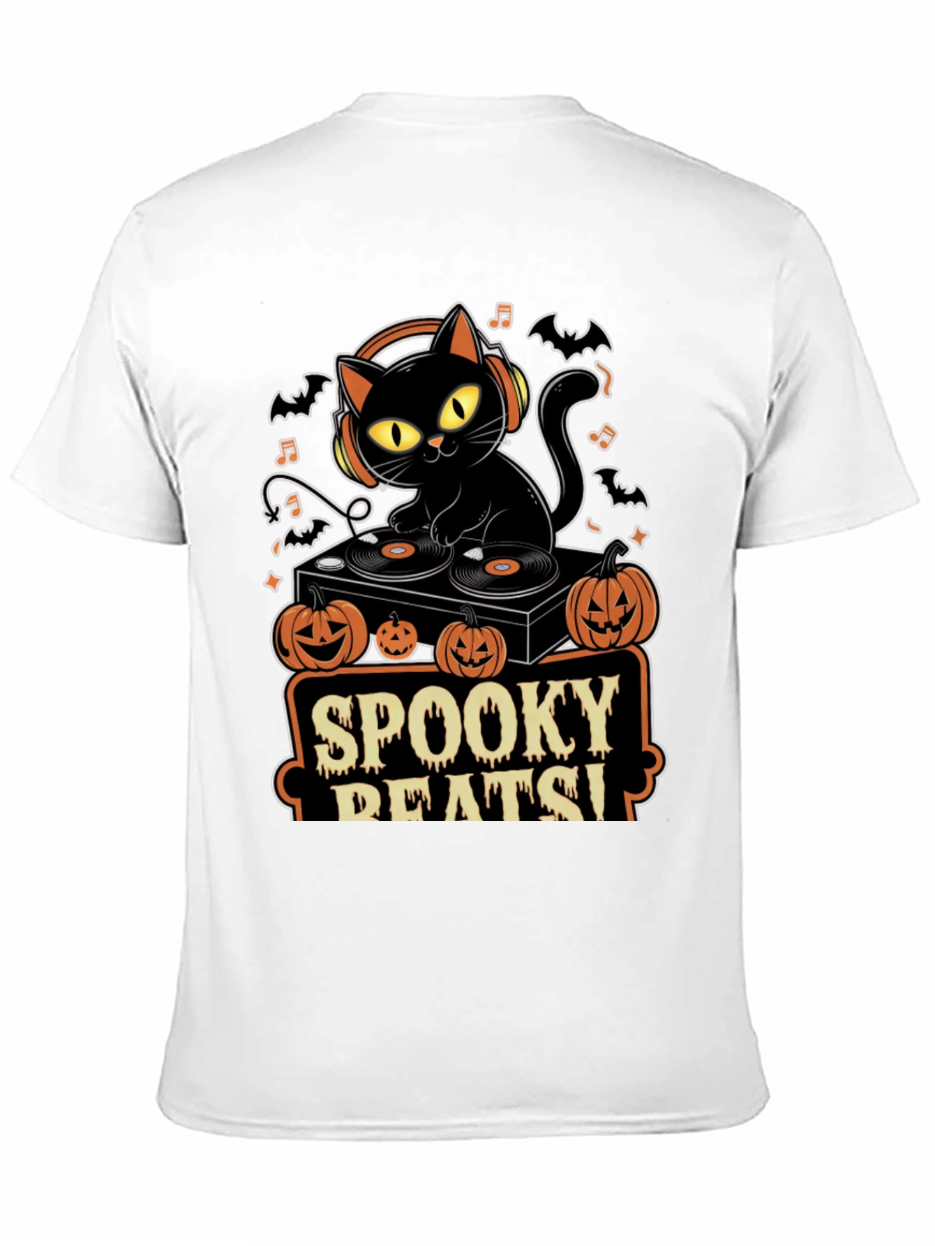 Spooky Beats Halloween DJ Cat Graphic Tee