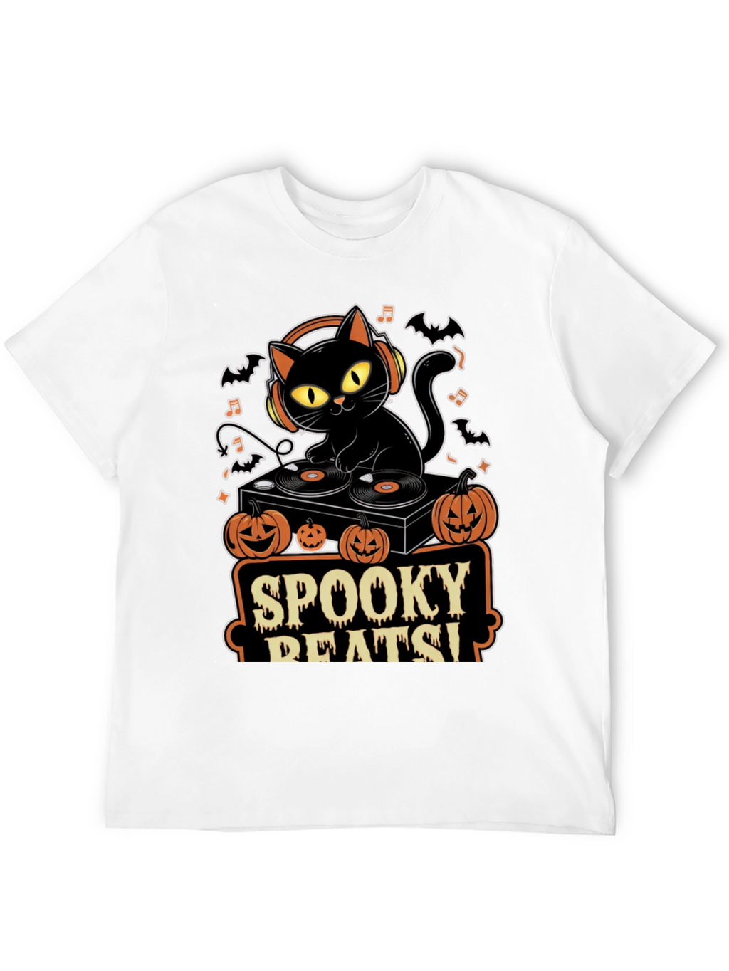 Spooky Beats Halloween DJ Cat Graphic Tee