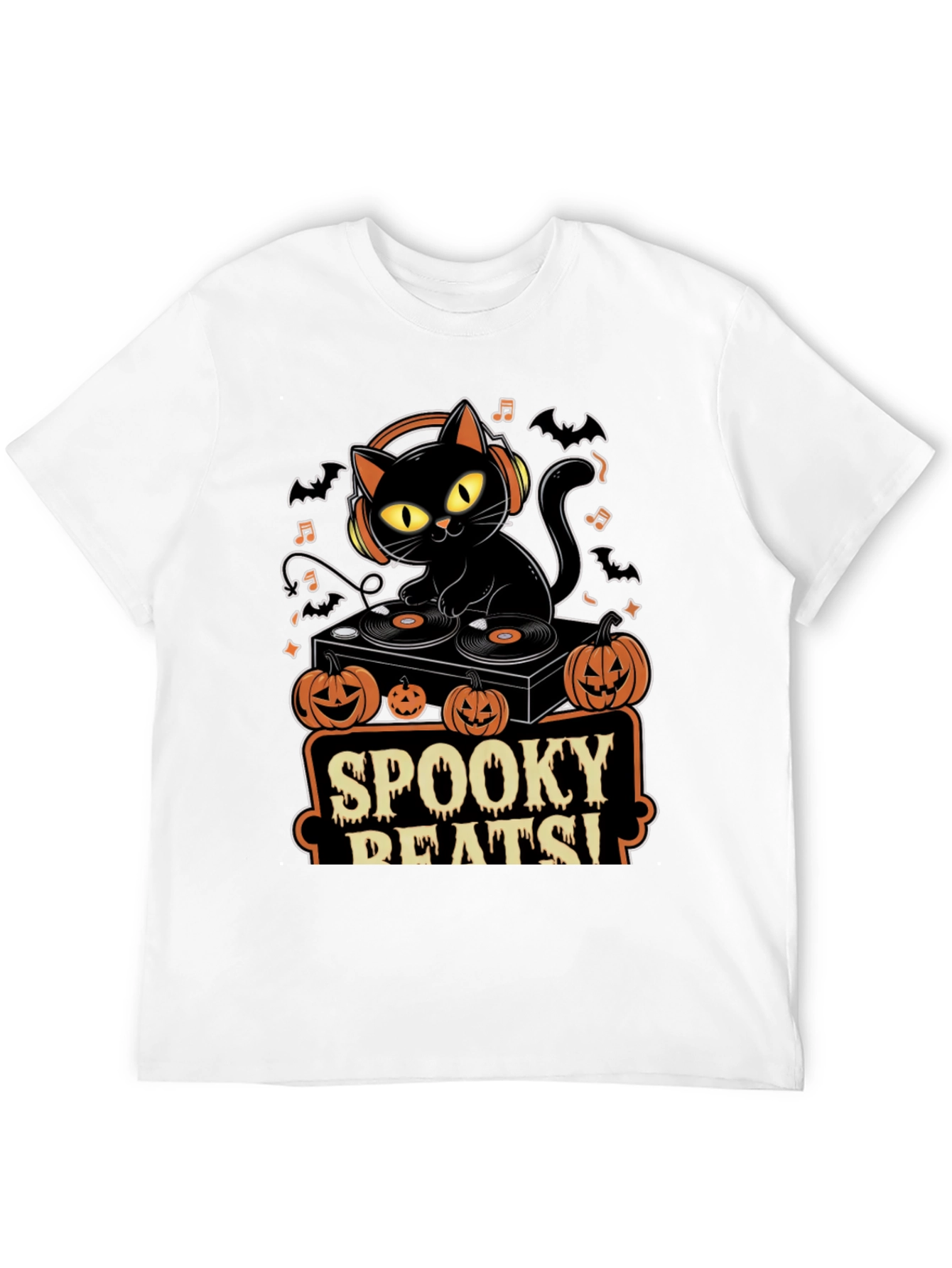 Spooky Beats Halloween DJ Cat Graphic Tee