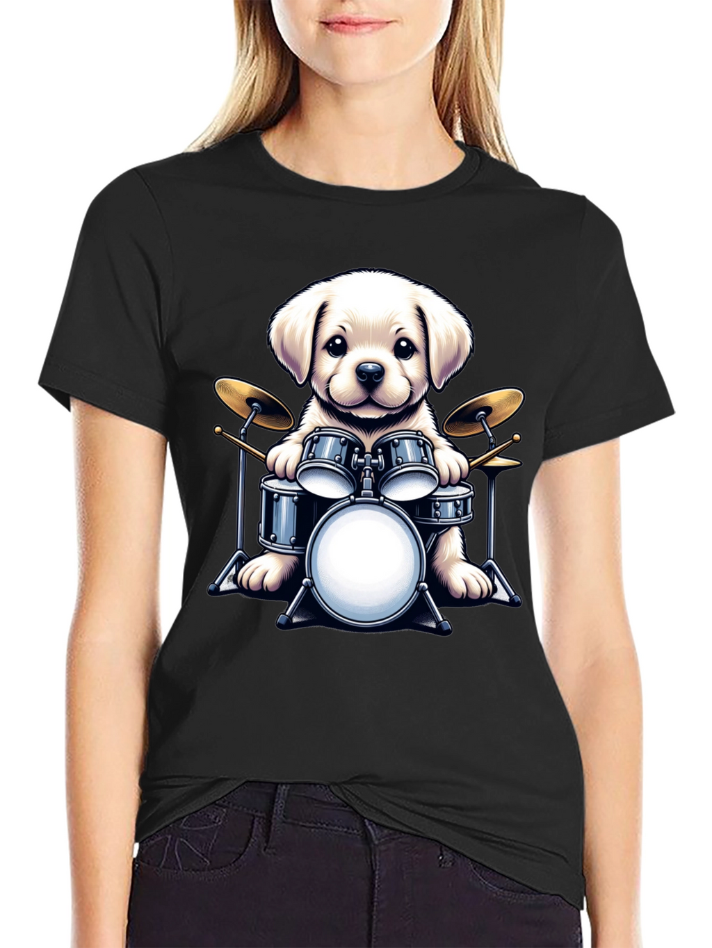 Dog Drummer T-Shirt - Cute Puppy Musician