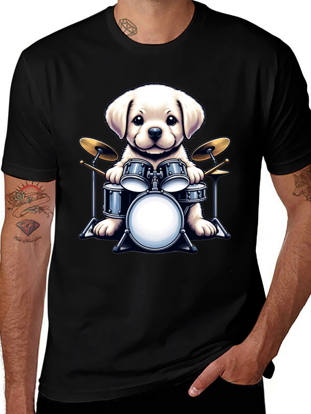 Dog Drummer T-Shirt - Cute Puppy Musician