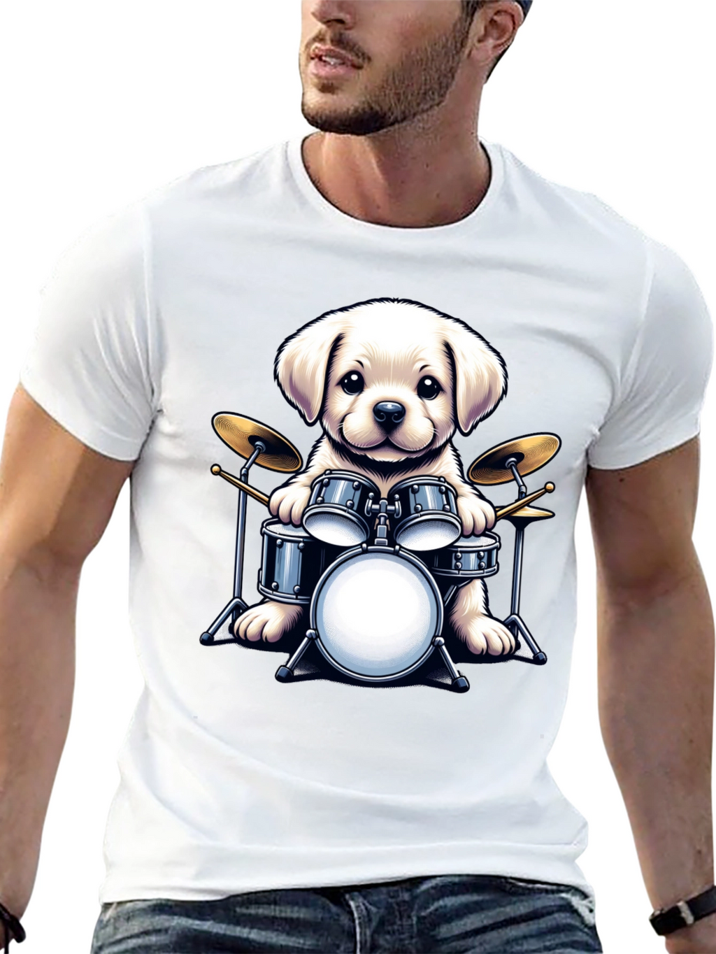 Dog Drummer T-Shirt - Cute Puppy Musician