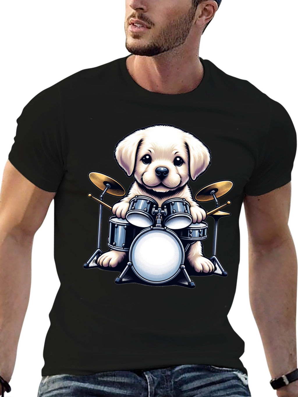 Dog Drummer T-Shirt - Cute Puppy Musician