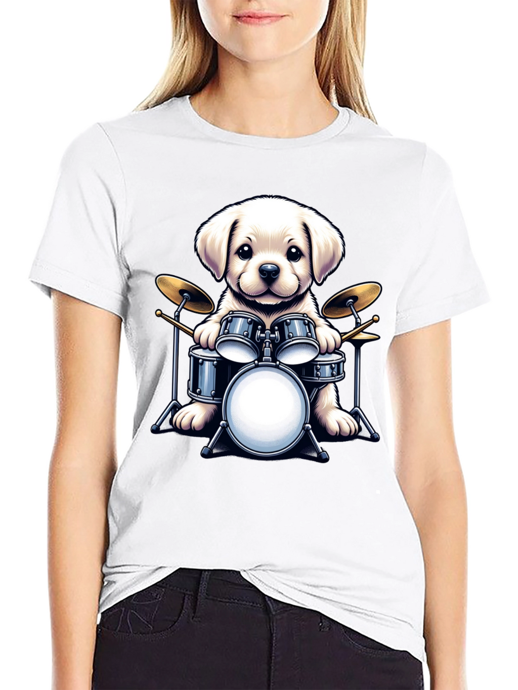 Dog Drummer T-Shirt - Cute Puppy Musician