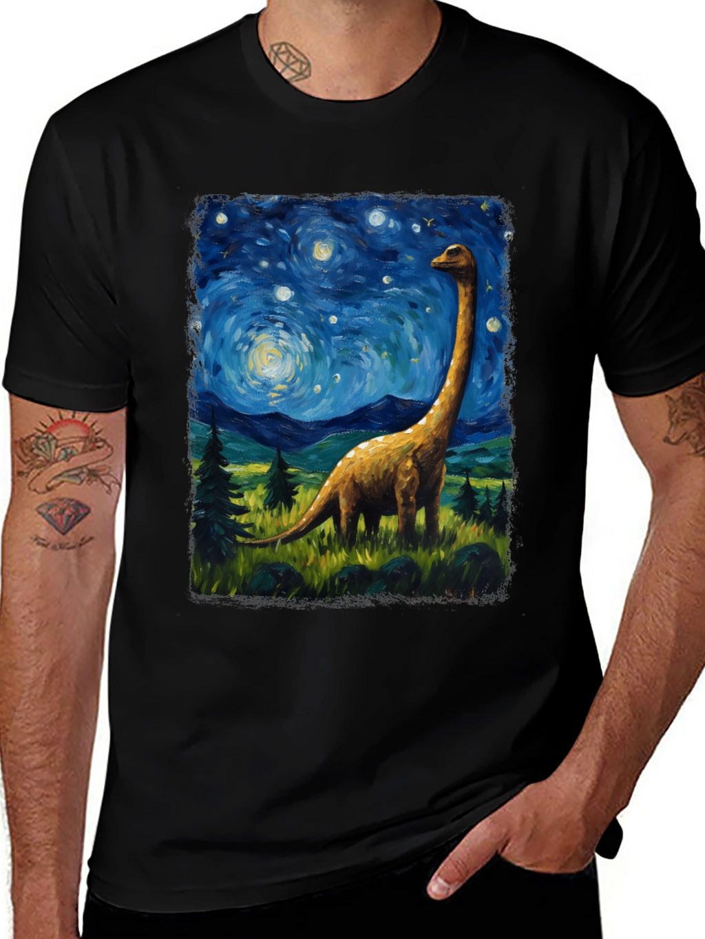 Starry Night Brontosaurus Graphic T-Shirt