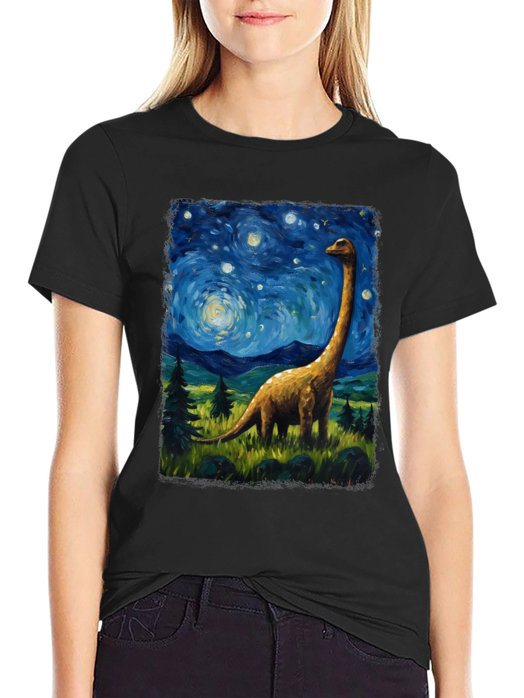 Starry Night Brontosaurus Graphic T-Shirt