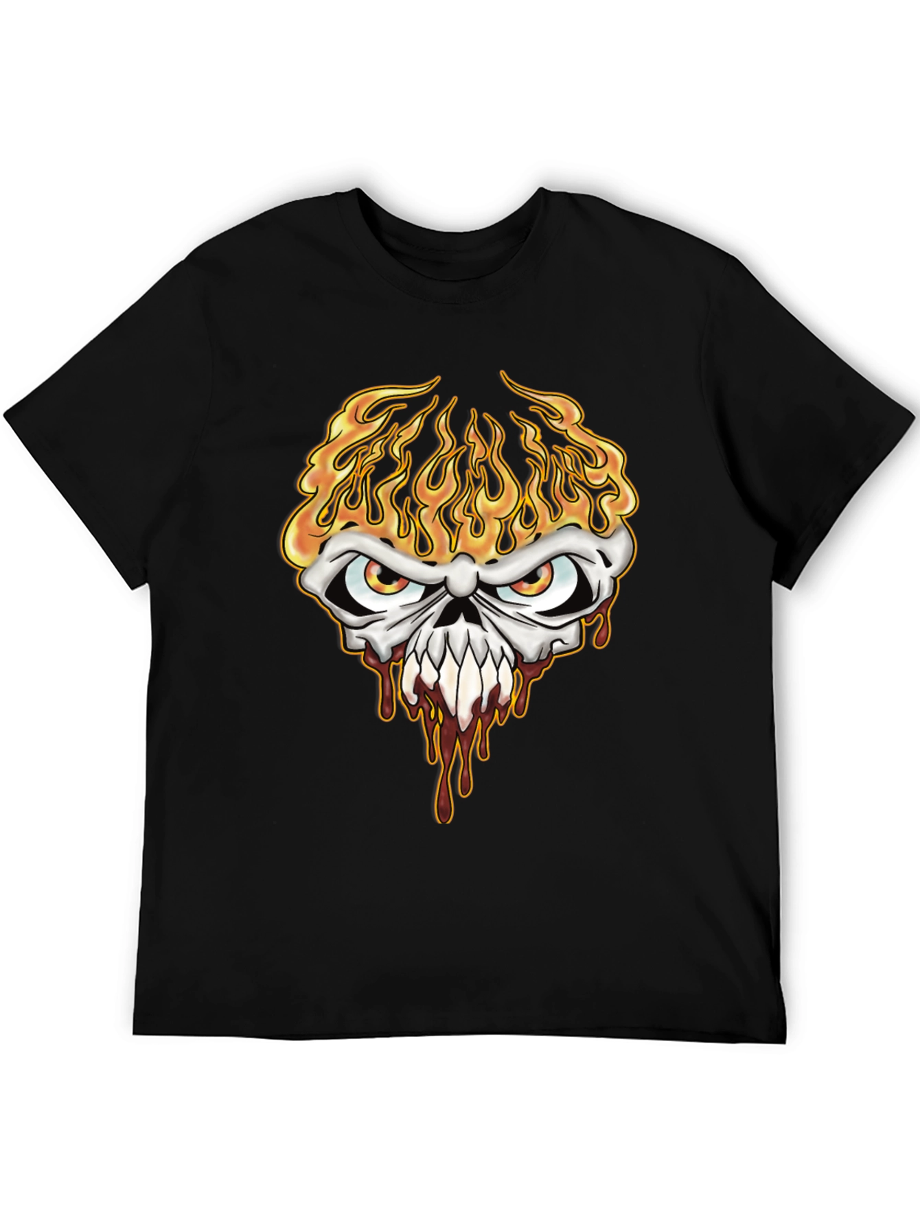 Fiery Skull Graphic Tee - Mens Black T-Shirt