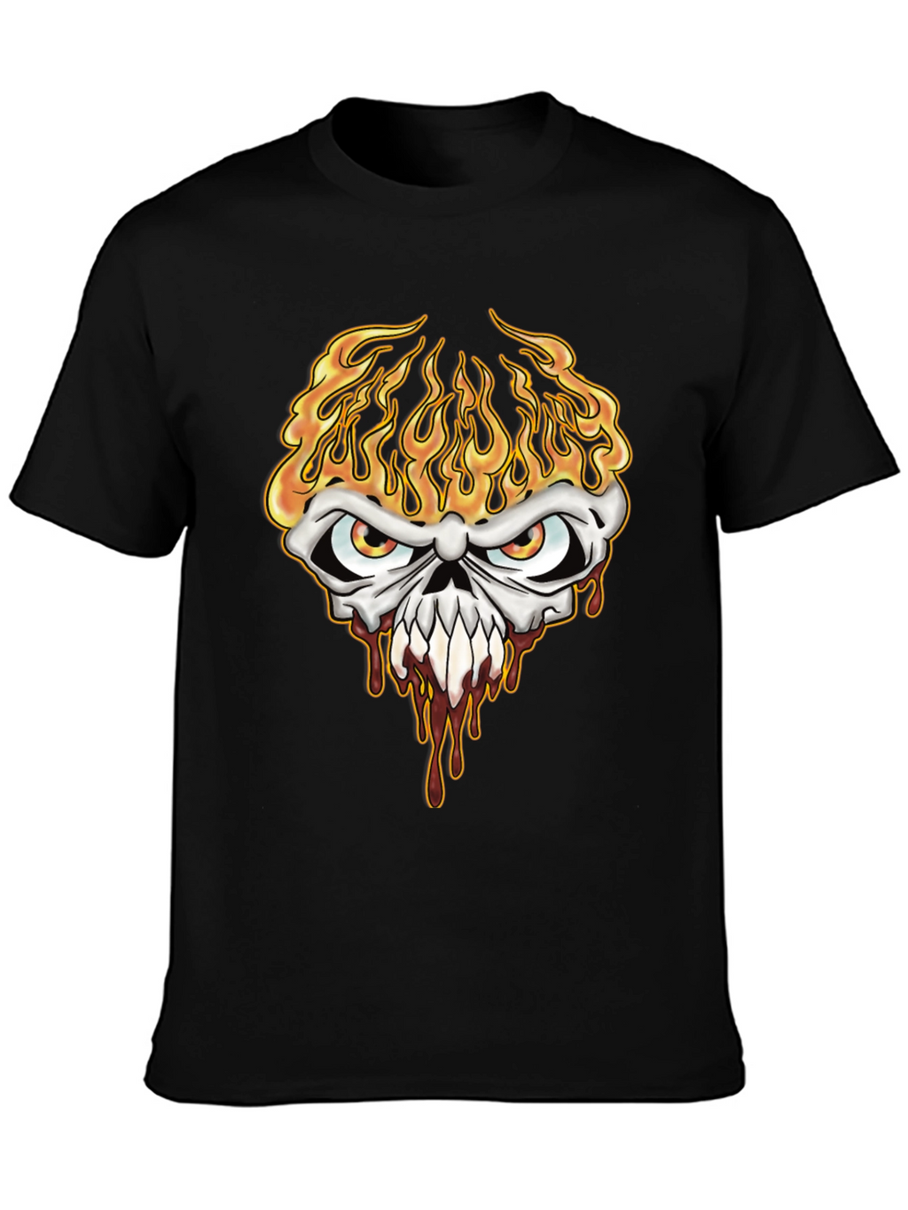 Fiery Skull Graphic Tee - Mens Black T-Shirt