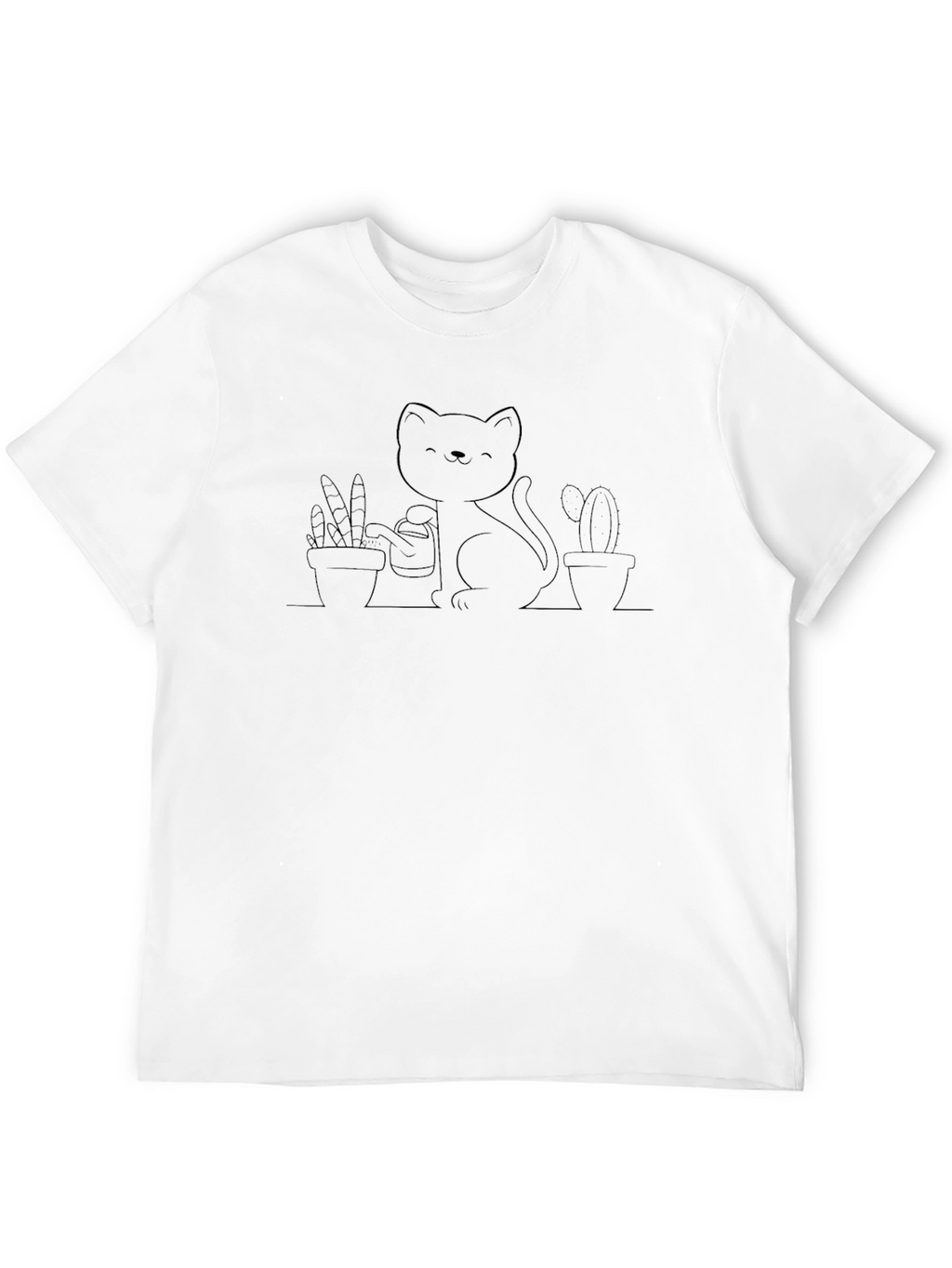 Cute Cat Watering Plants Graphic Tee
