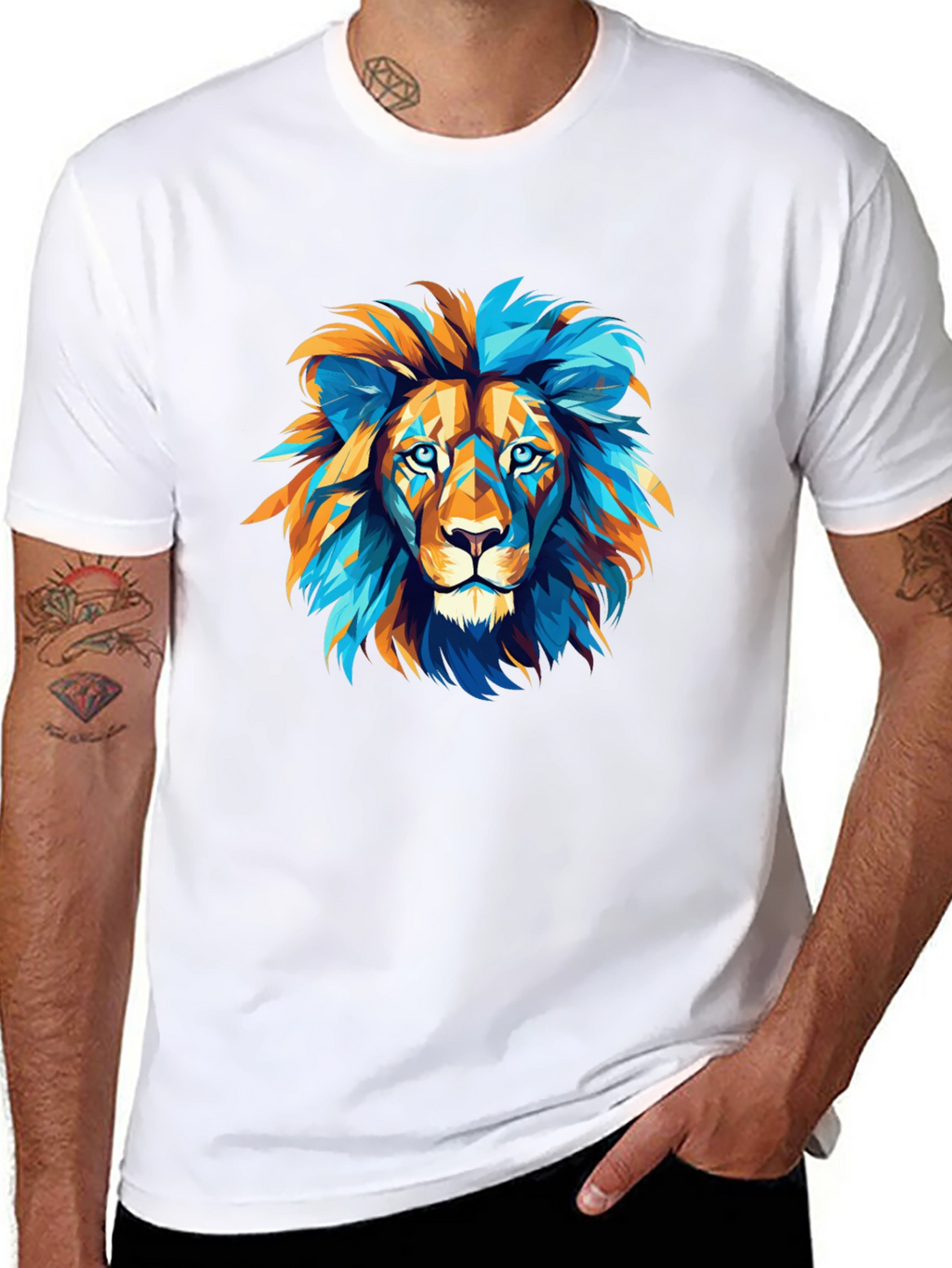 Geometric Lion Graphic Tee - Bold Style